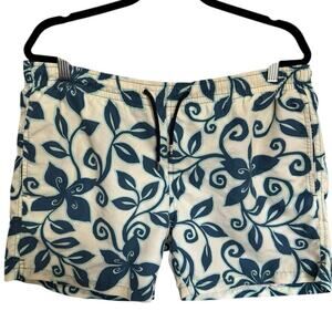Gimaguas Floral Swim Trunks Drawstring Shorts In Blue Cream Size Medium